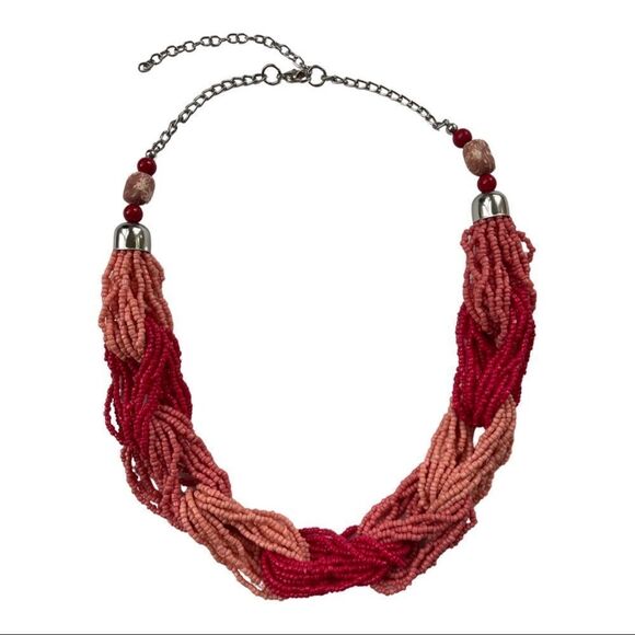 Multi Strand Intertwined Seed Bead Statement Necklace • Coral Tones • NWOT - Picture 2 of 4